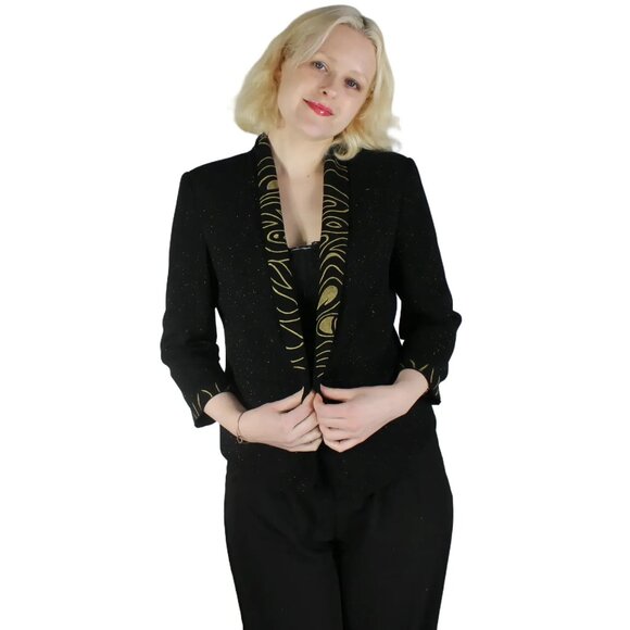 Desperately Seeking 80s Pyramid Style Size Medium Black Glitter Susan Jacket - Picture 7 of 11